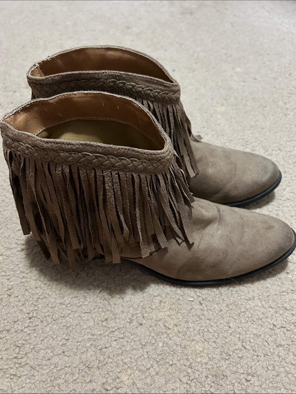 Altar’d State Fringe Suede Ankle Boots - Taupe 10